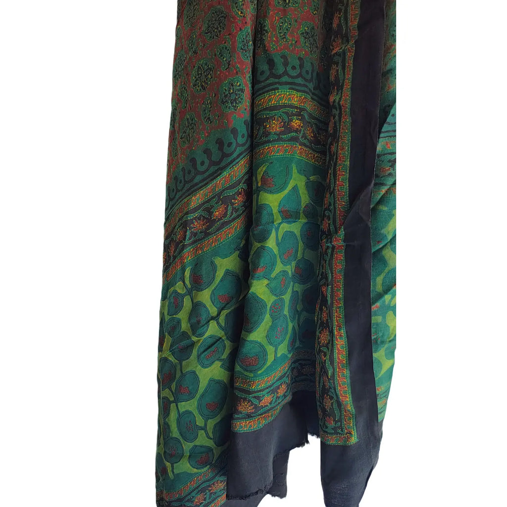 Women's Green Modal Silk Handblock Printed Ajrakh Dupatta W 100cm X L 256cm