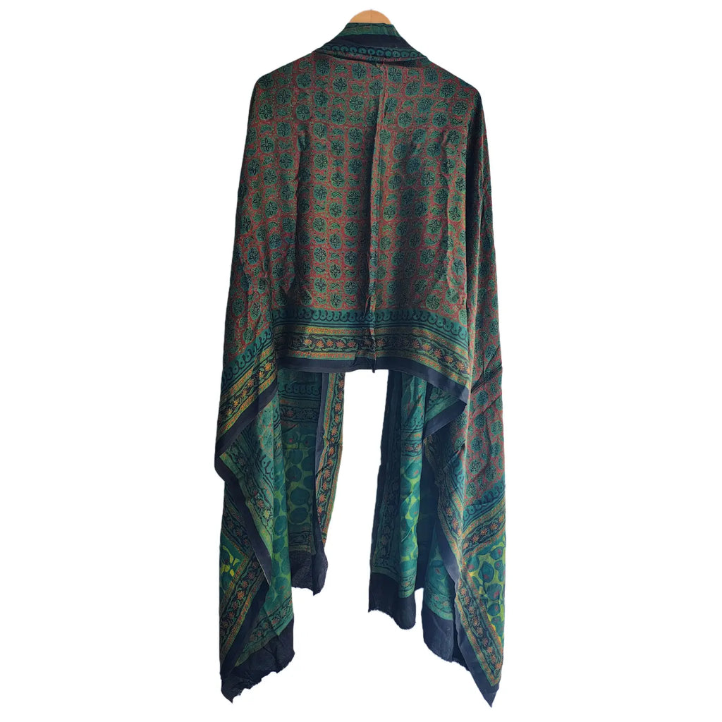 Women's Green Modal Silk Handblock Printed Ajrakh Dupatta W 100cm X L 256cm