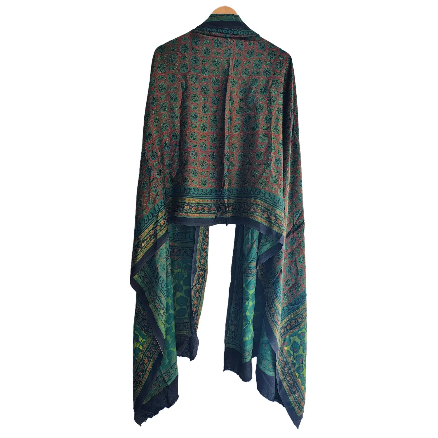 Women's Green Modal Silk Handblock Printed Ajrakh Dupatta W 100cm X L 256cm