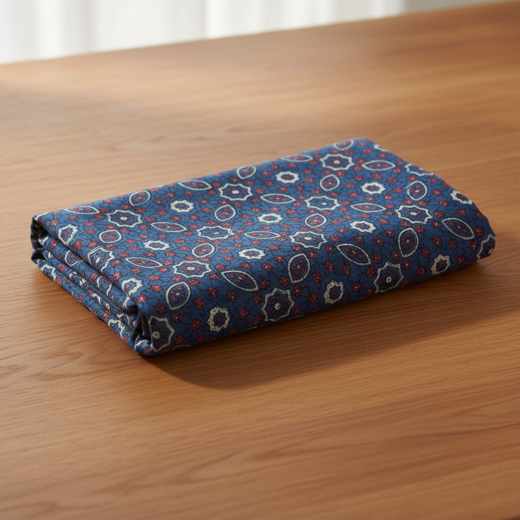 Ethnic Indigo Ajrakh Cotton Fabric with Floral Motifs