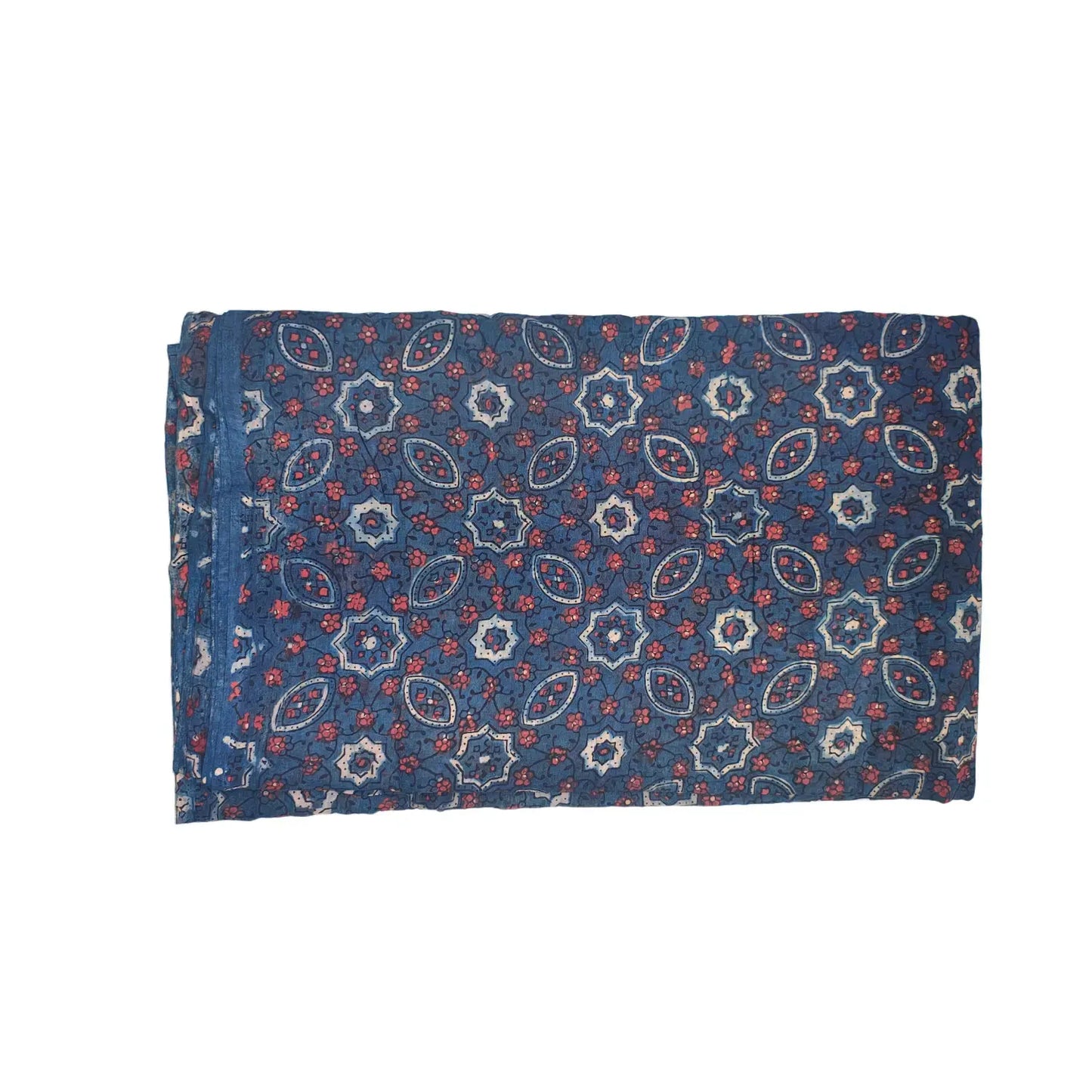 Ethnic Indigo Ajrakh Cotton Fabric with Floral Motifs