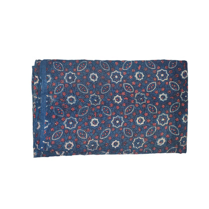 Ethnic Indigo Ajrakh Cotton Fabric with Floral Motifs