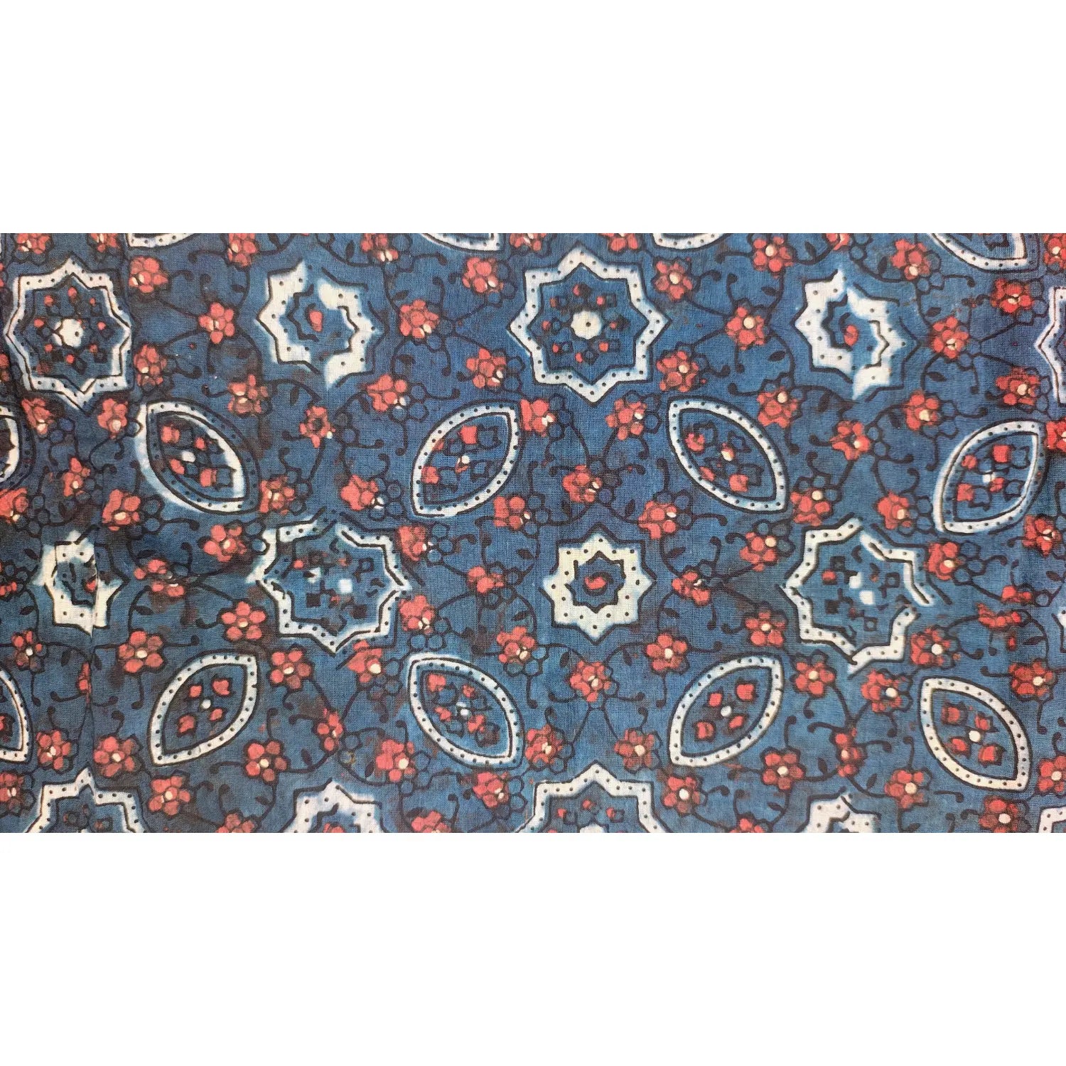 Ethnic Indigo Ajrakh Cotton Fabric with Floral Motifs