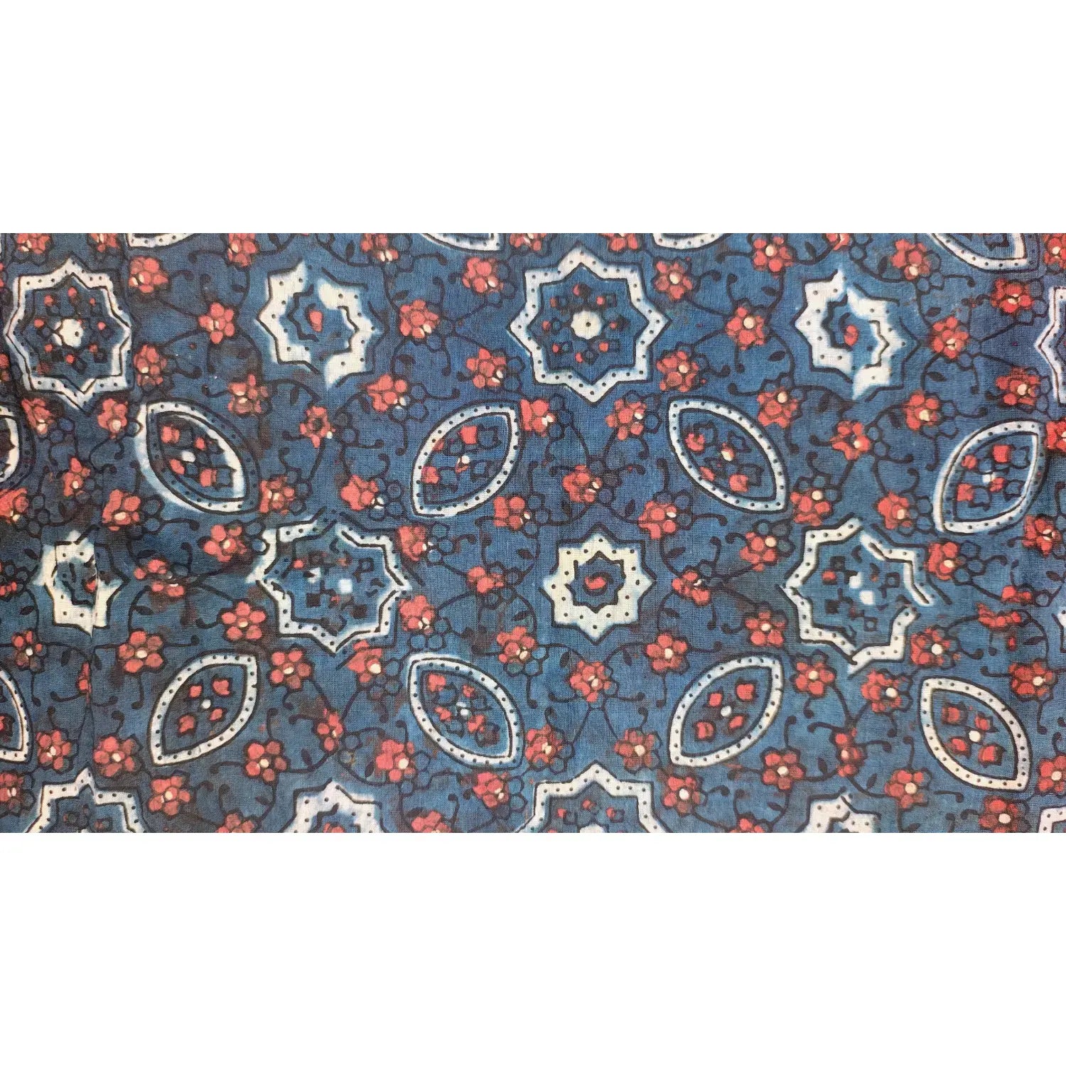 Ethnic Indigo Ajrakh Cotton Fabric with Floral Motifs