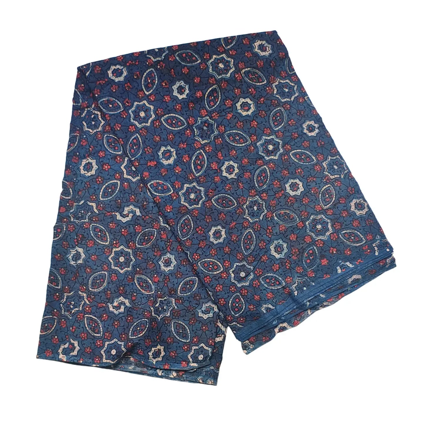 Ethnic Indigo Ajrakh Cotton Fabric with Floral Motifs