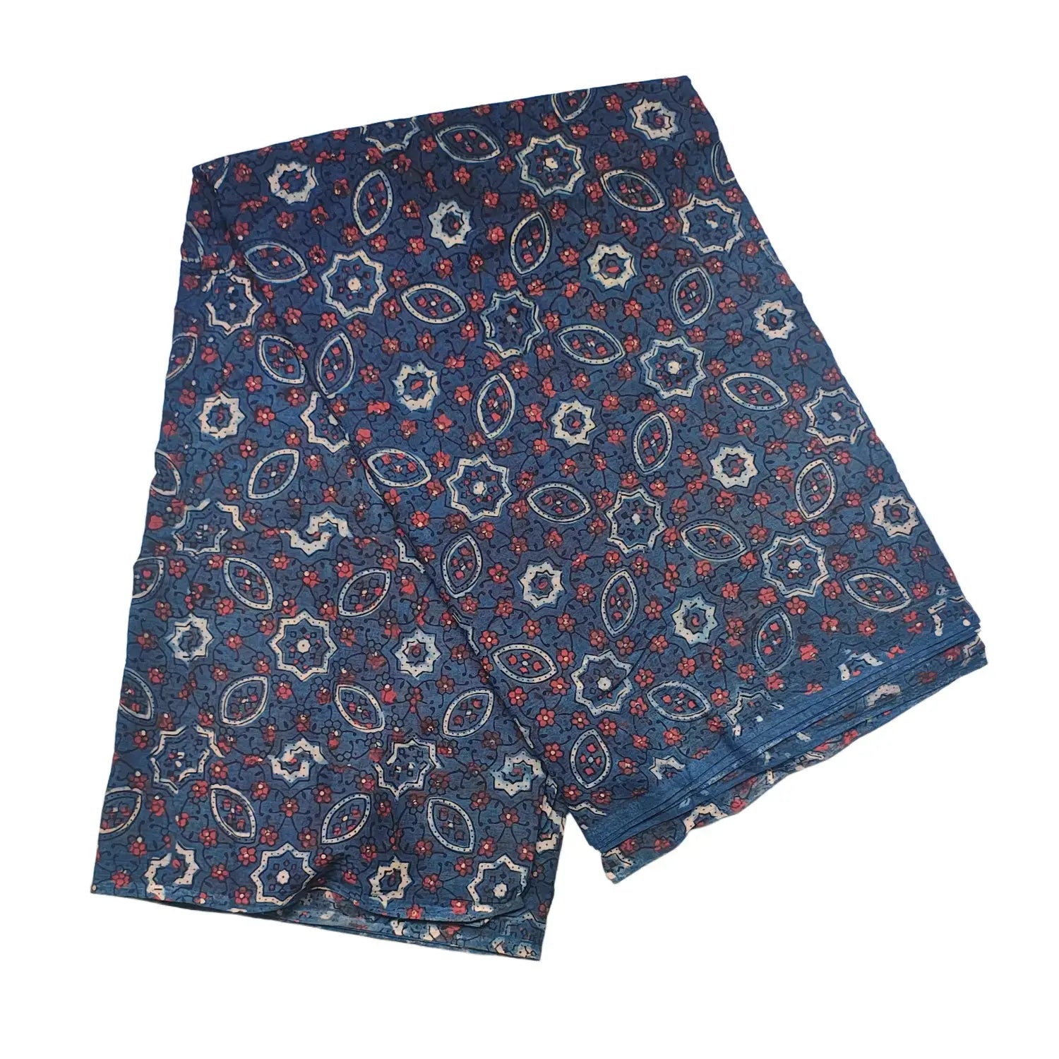 Ethnic Indigo Ajrakh Cotton Fabric with Floral Motifs
