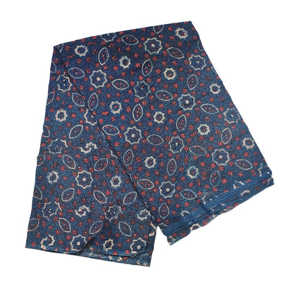 Ethnic Indigo Ajrakh Cotton Fabric with Floral Motifs