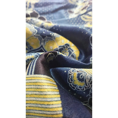 Ethnic Indigo Ajrakh MashrooKali Silk Fabric with Floral Motifs