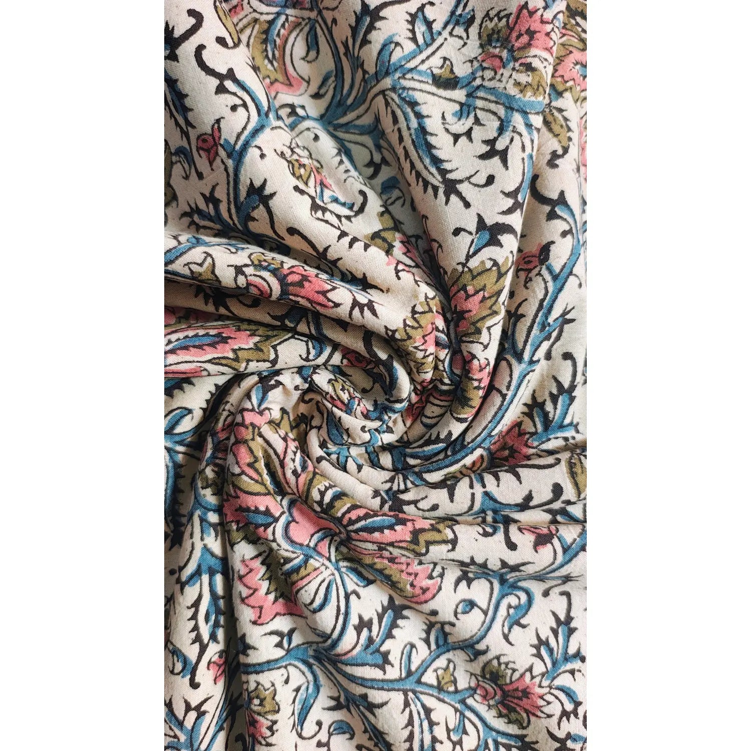 Handcrafted Kalamkari Textile with Leaf Motifs