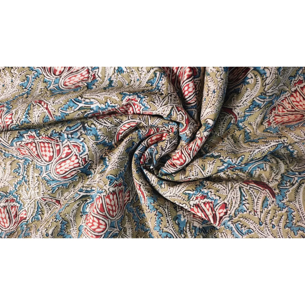 Handcrafted Kalamkari Textile with Leaf Motifs
