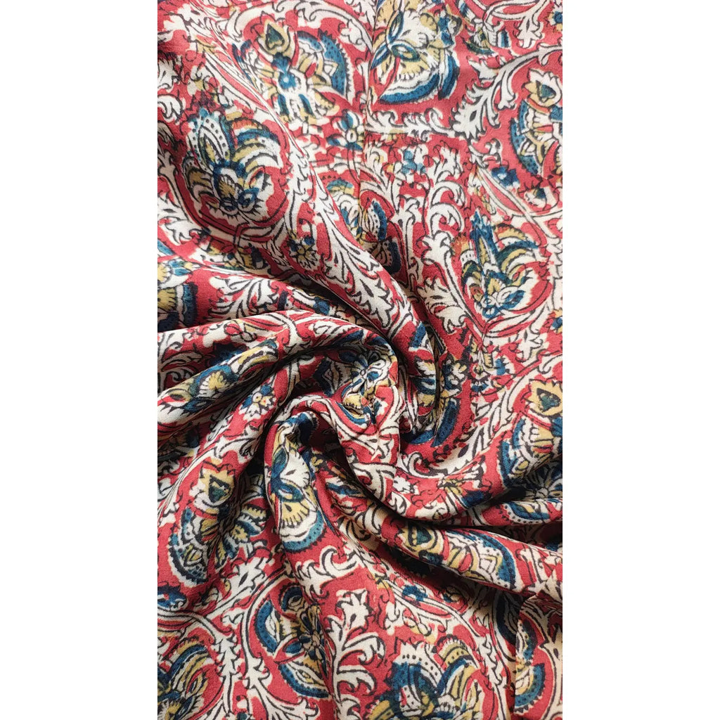 Handblock Floral Printed Kalamkari Modal Silk Fabric