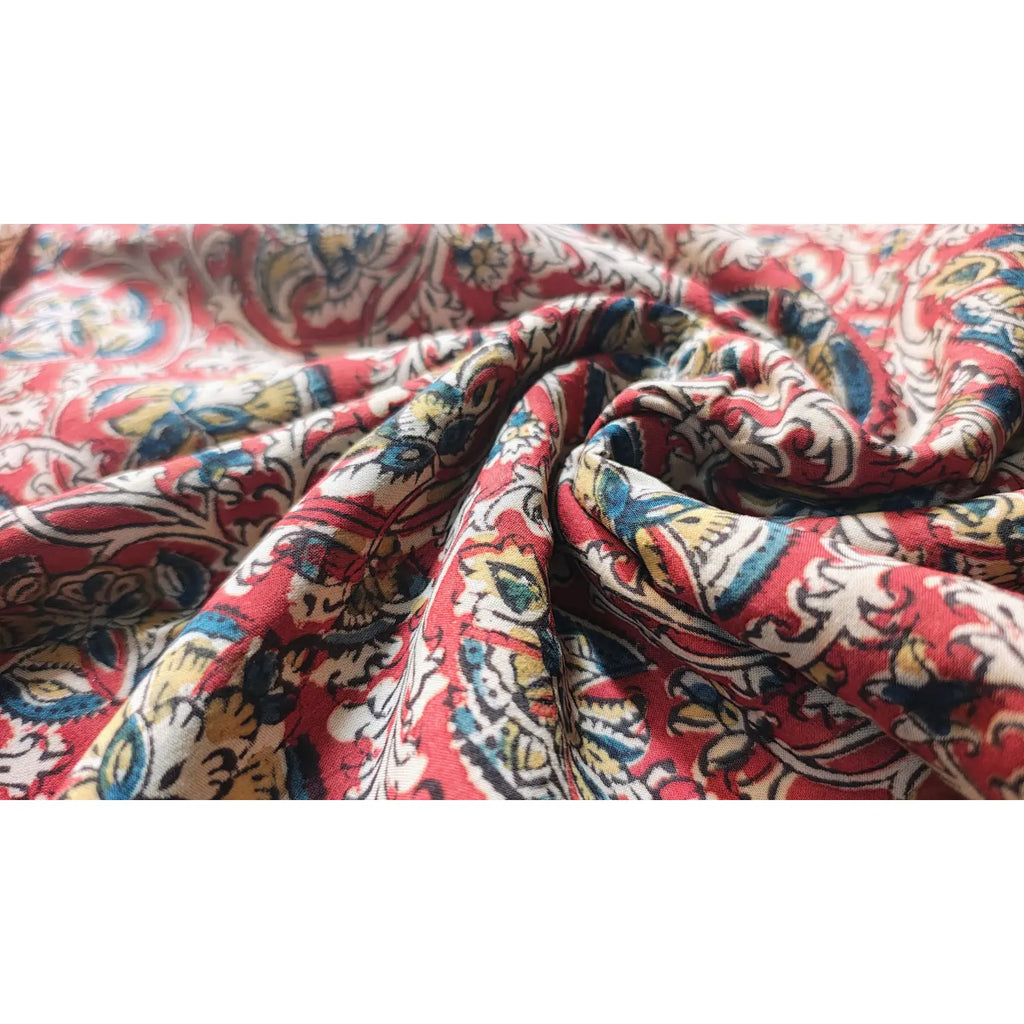 Handblock Floral Printed Kalamkari Modal Silk Fabric