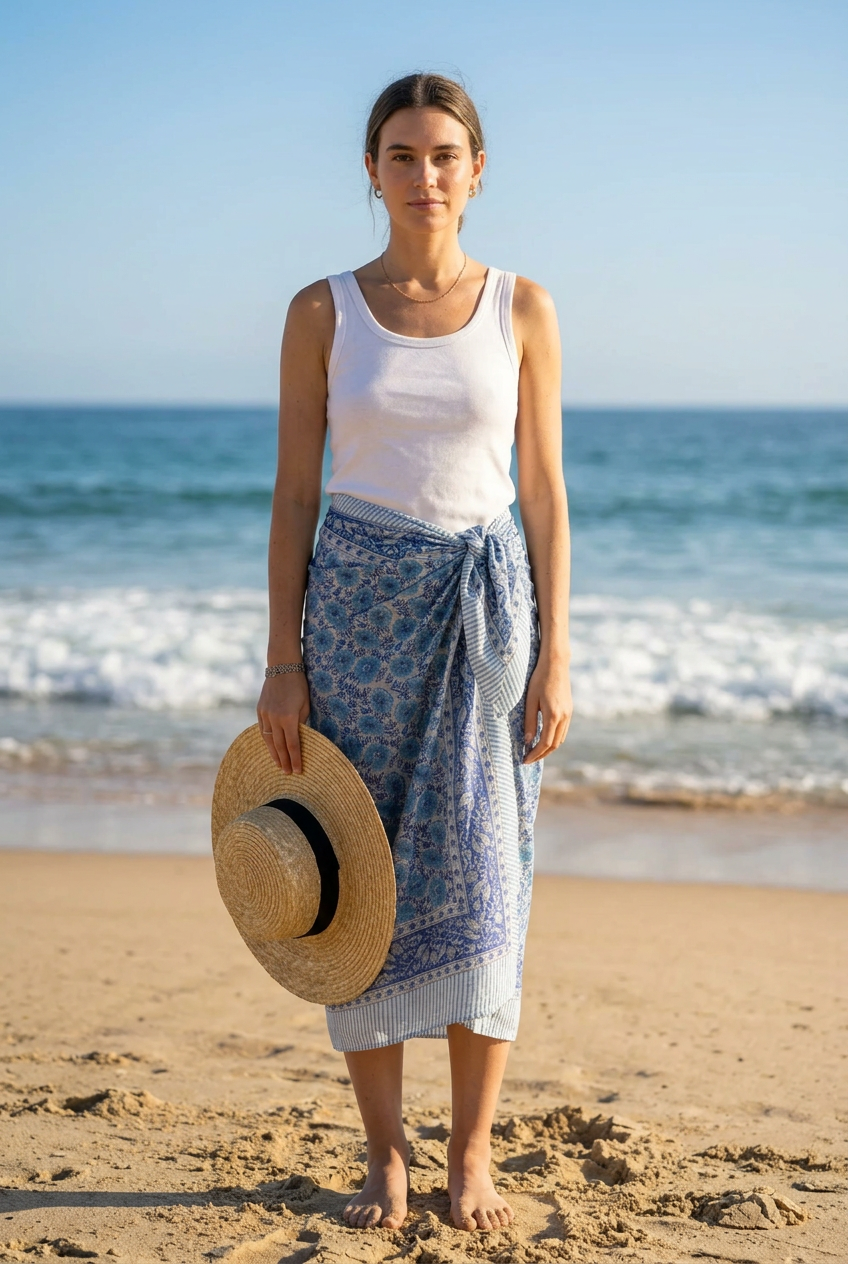 Bagru Block Print Blue Color Cotton Sarong, Beach Wrap, Pareo