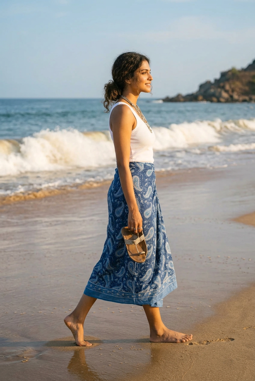 Bagru Block Print Blue Color Cotton Sarong, Beach Wrap, Pareo