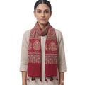 Maroon Ajrakh printed cotton stole ISAK16-09B — rich maroon with cream navy blue geometric motifs and tassels — Indiascarves