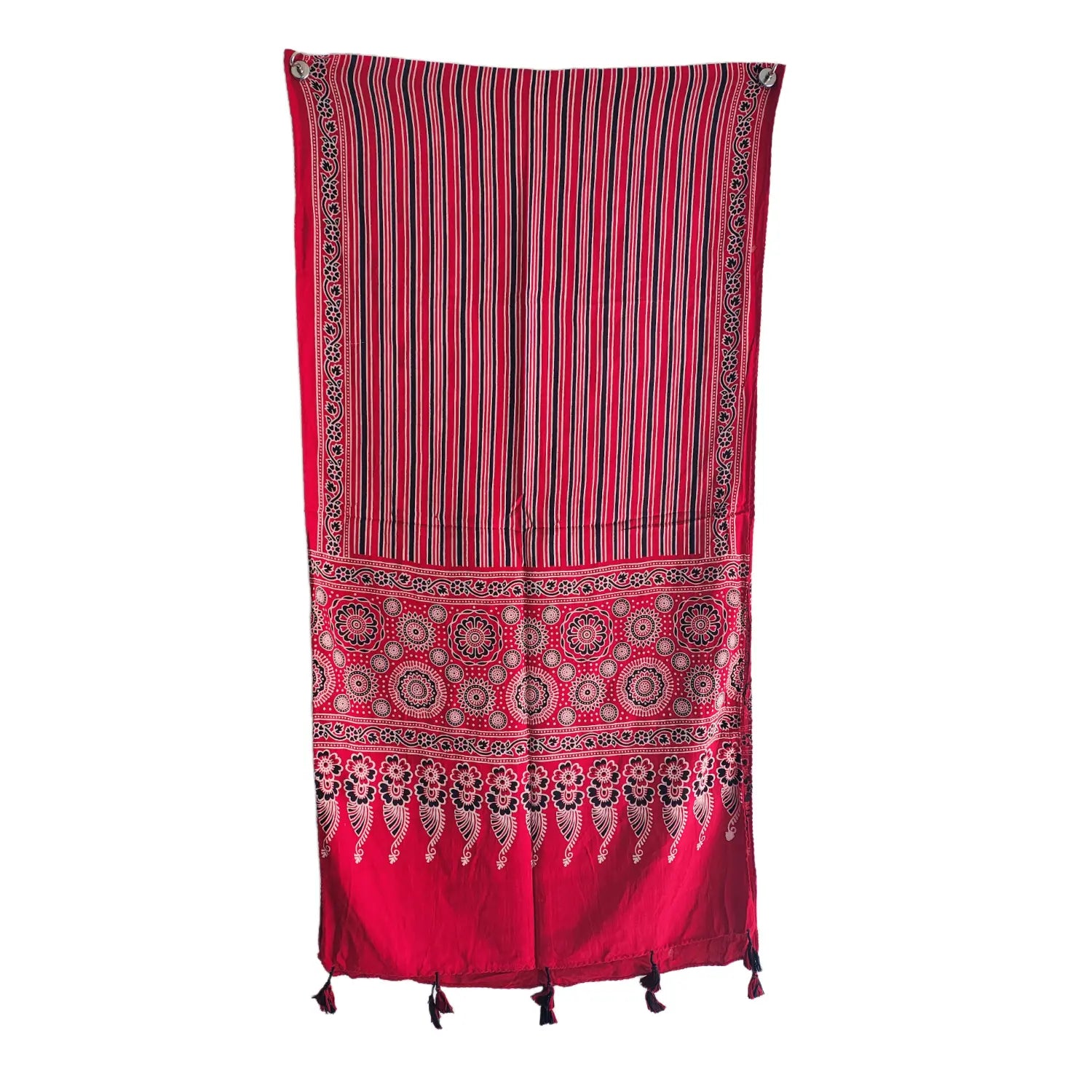 Ajrakh Printed Cotton Stole for Women | Red Ethnic Scarf with Tassels | 55x210 cm | Traditional Indian Dupatta