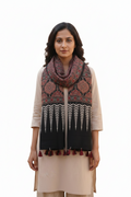 Ajrakh Printed Cotton Stole for Women | Black Ethnic Scarf with Tassels | 55x210 cm | Traditional Indian Dupatta