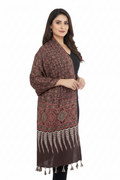 Ajrakh Printed Cotton Stole for Women | Maroon Ethnic Scarf with Tassels | 55x210 cm | Traditional Indian Dupatta