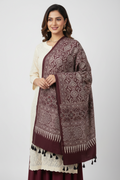 Ajrakh Printed Cotton Stole for Women | Maroon Ethnic Scarf with Tassels | 55x210 cm | Traditional Indian Dupatta