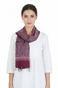 Ajrakh Printed Cotton Stole for Women | Maroon Ethnic Scarf with Tassels | 55x210 cm | Traditional Indian Dupatta
