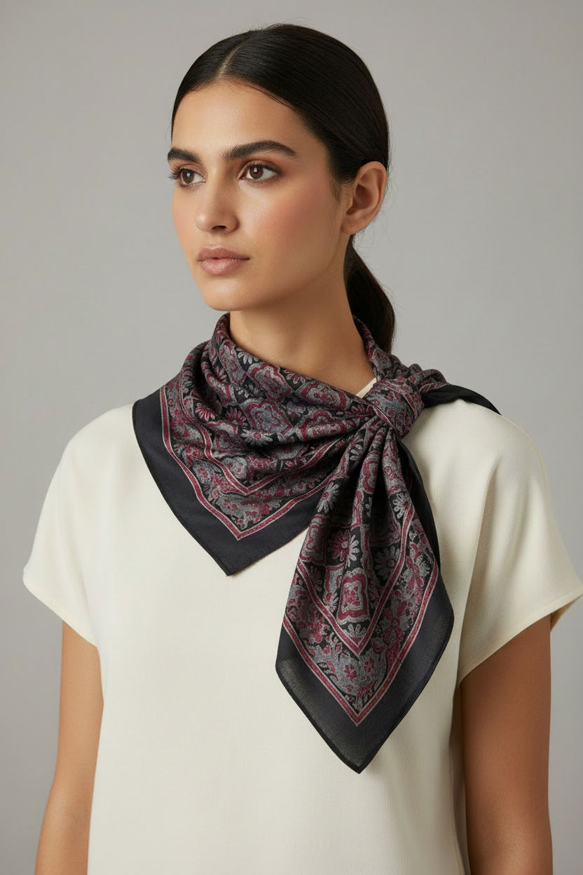 Ajrakh Hand Block Print Brown Color Cotton Scarf | Traditional Geometric Print | 120×105 cm