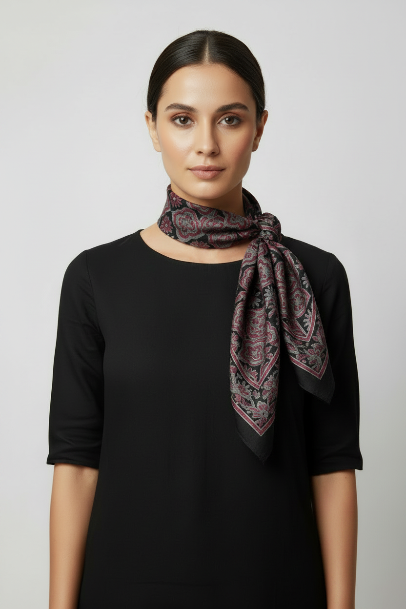 Ajrakh Hand Block Print Brown Color Cotton Scarf | Traditional Geometric Print | 120×105 cm