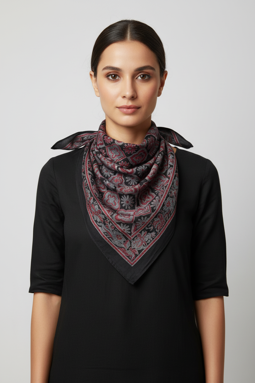 Ajrakh Hand Block Print Brown Color Cotton Scarf | Traditional Geometric Print | 120×105 cm
