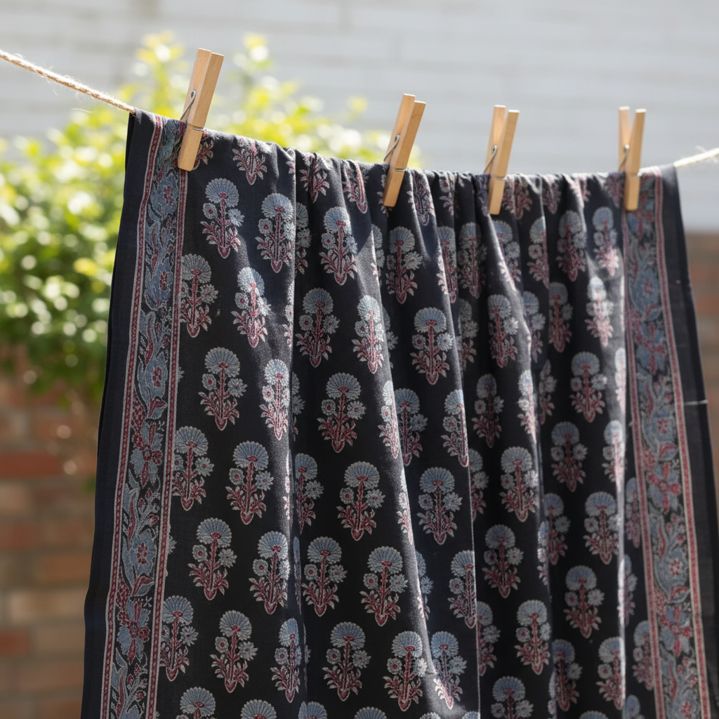 Ajrakh Hand Block Print Brown Color Cotton Scarf | Traditional Geometric Print | 120×105 cm