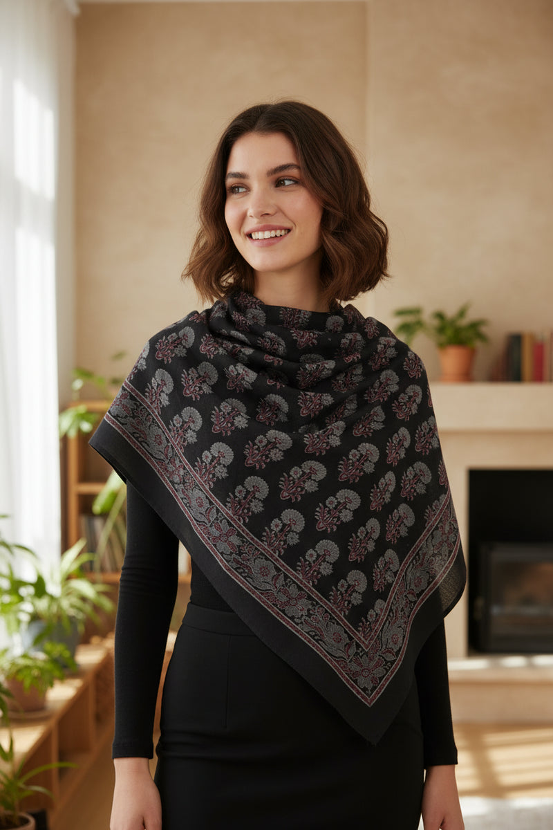 Ajrakh Hand Block Print Brown Color Cotton Scarf | Traditional Geometric Print | 120×105 cm