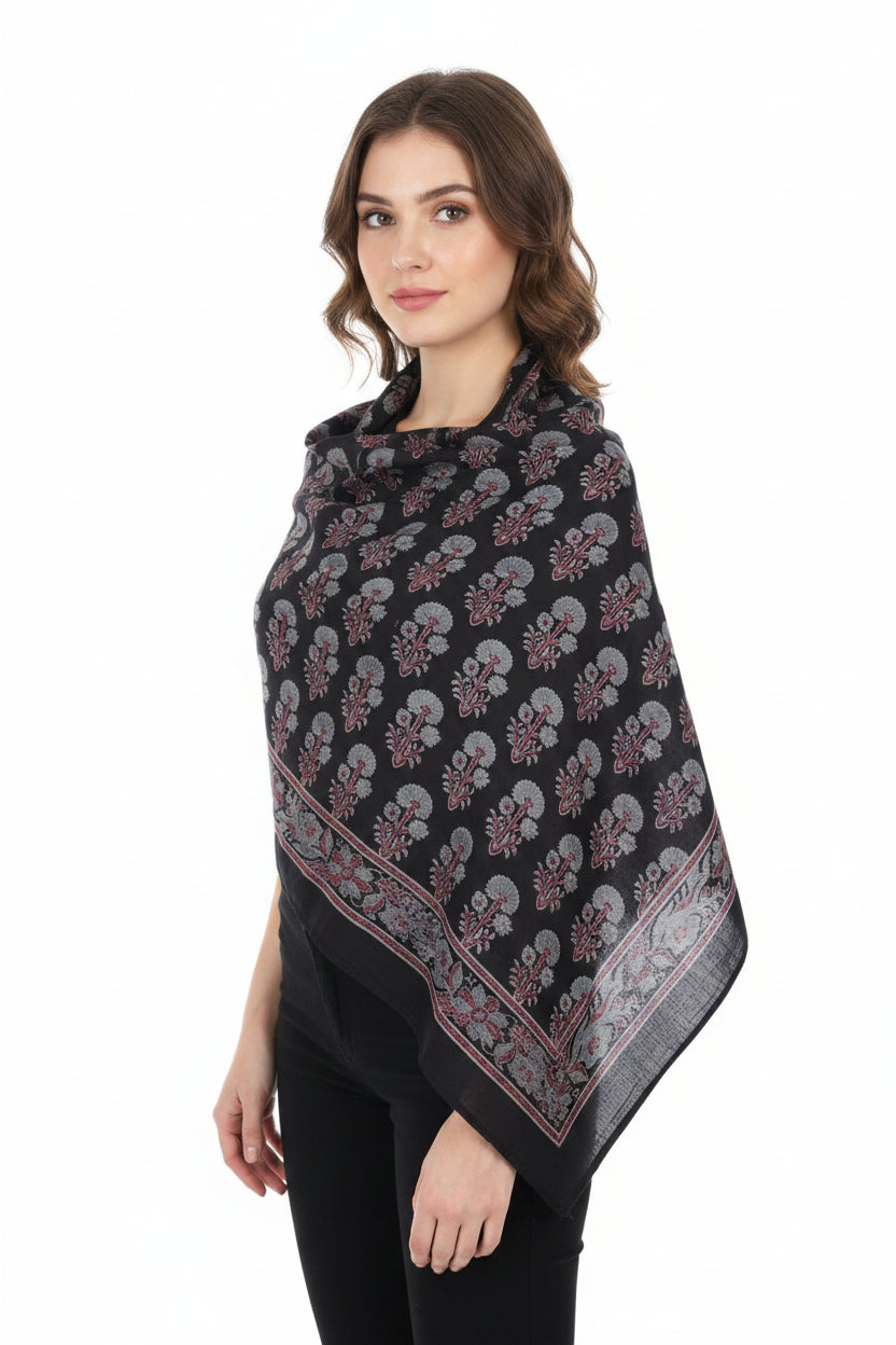 Ajrakh Hand Block Print Brown Color Cotton Scarf | Traditional Geometric Print | 120×105 cm