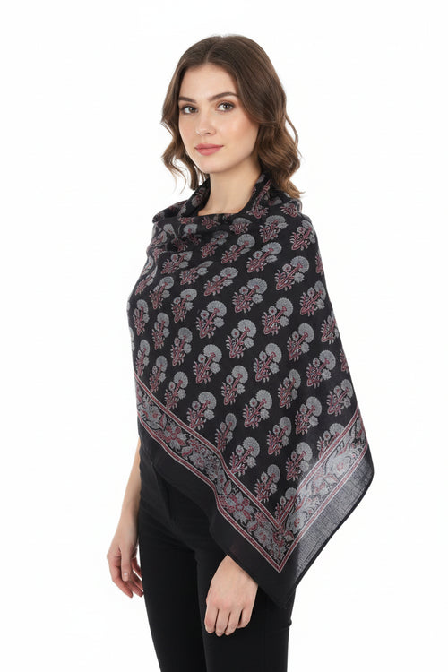 Ajrakh Hand Block Print Brown Color Cotton Scarf | Traditional Geometric Print | 120×105 cm