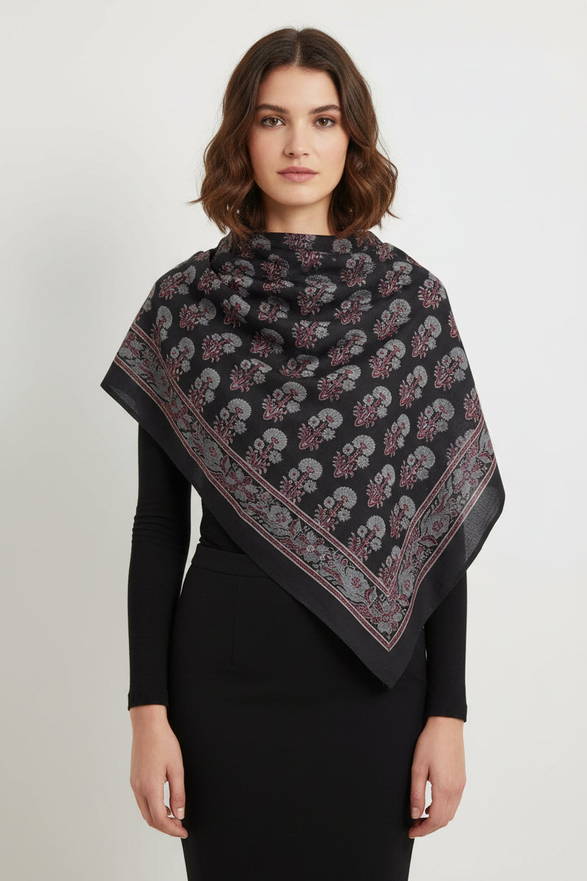 Ajrakh Hand Block Print Brown Color Cotton Scarf | Traditional Geometric Print | 120×105 cm