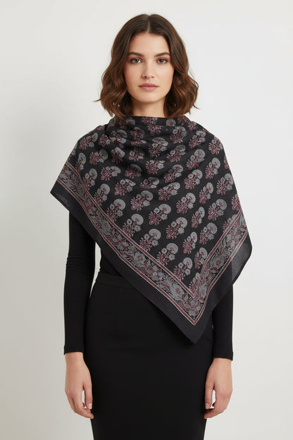 Ajrakh Hand Block Print Brown Color Cotton Scarf | Traditional Geometric Print | 120×105 cm