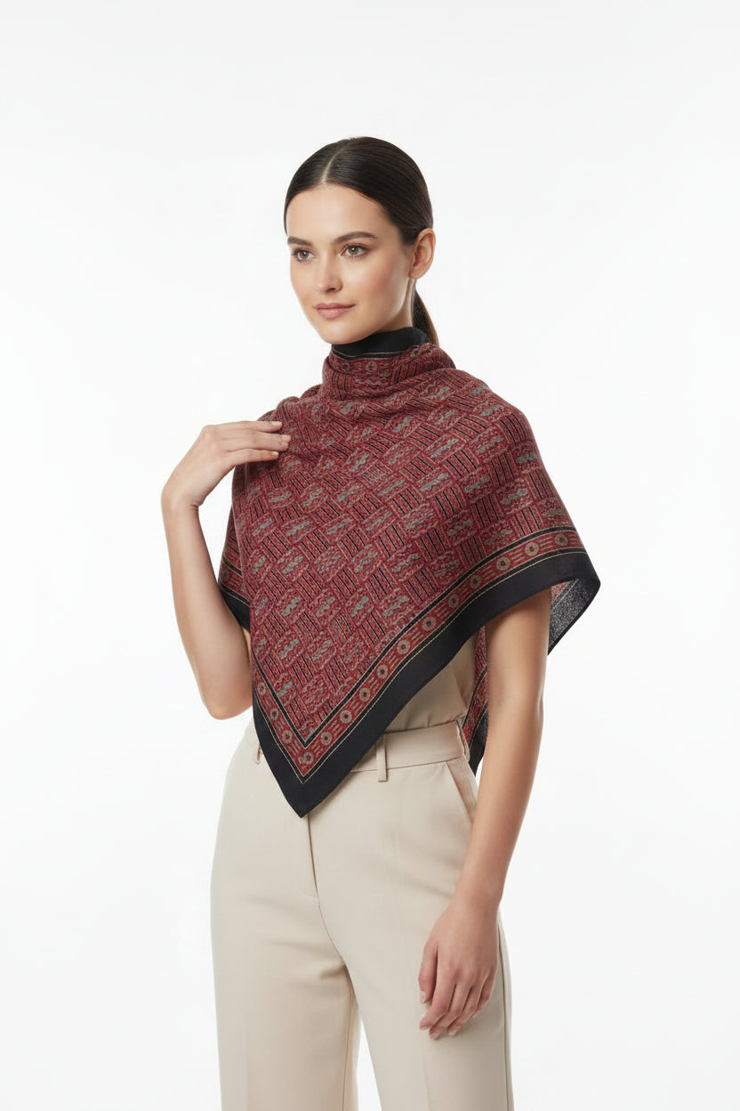 Ajrakh Hand Block Print Maroon Color Cotton Scarf | Traditional Geometric Print | 120×105 cm