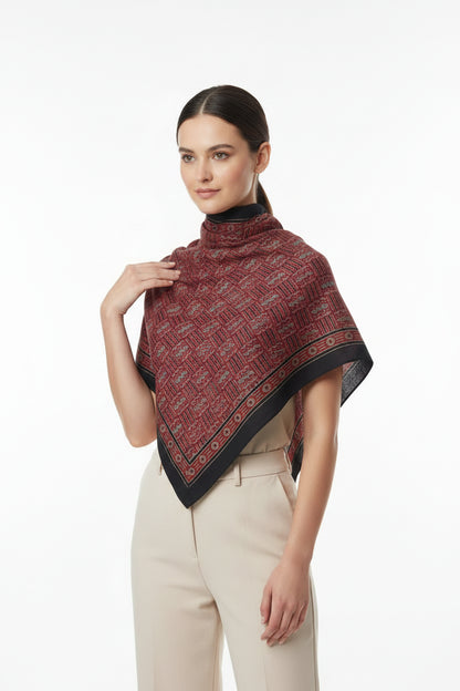 Ajrakh Hand Block Print Maroon Color Cotton Scarf | Traditional Geometric Print | 120×105 cm