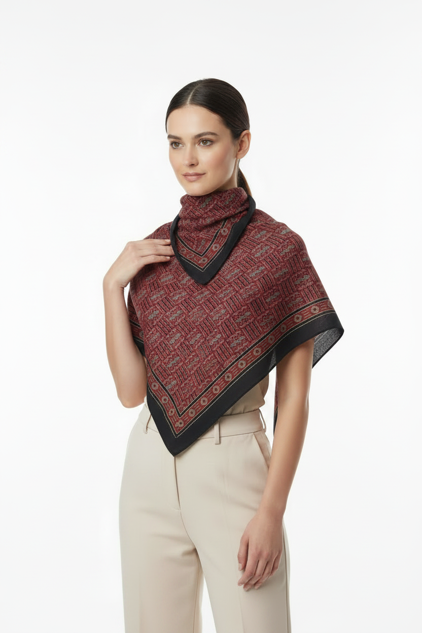 Ajrakh Hand Block Print Maroon Color Cotton Scarf | Traditional Geometric Print | 120×105 cm