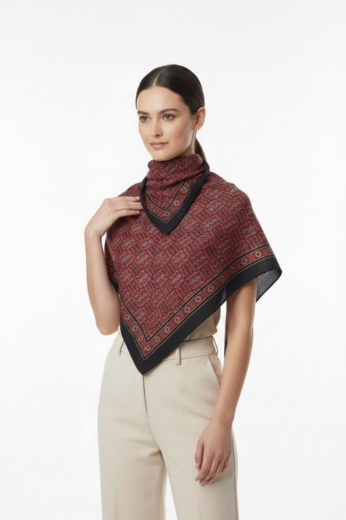 Ajrakh Hand Block Print Maroon Color Cotton Scarf | Traditional Geometric Print | 120×105 cm