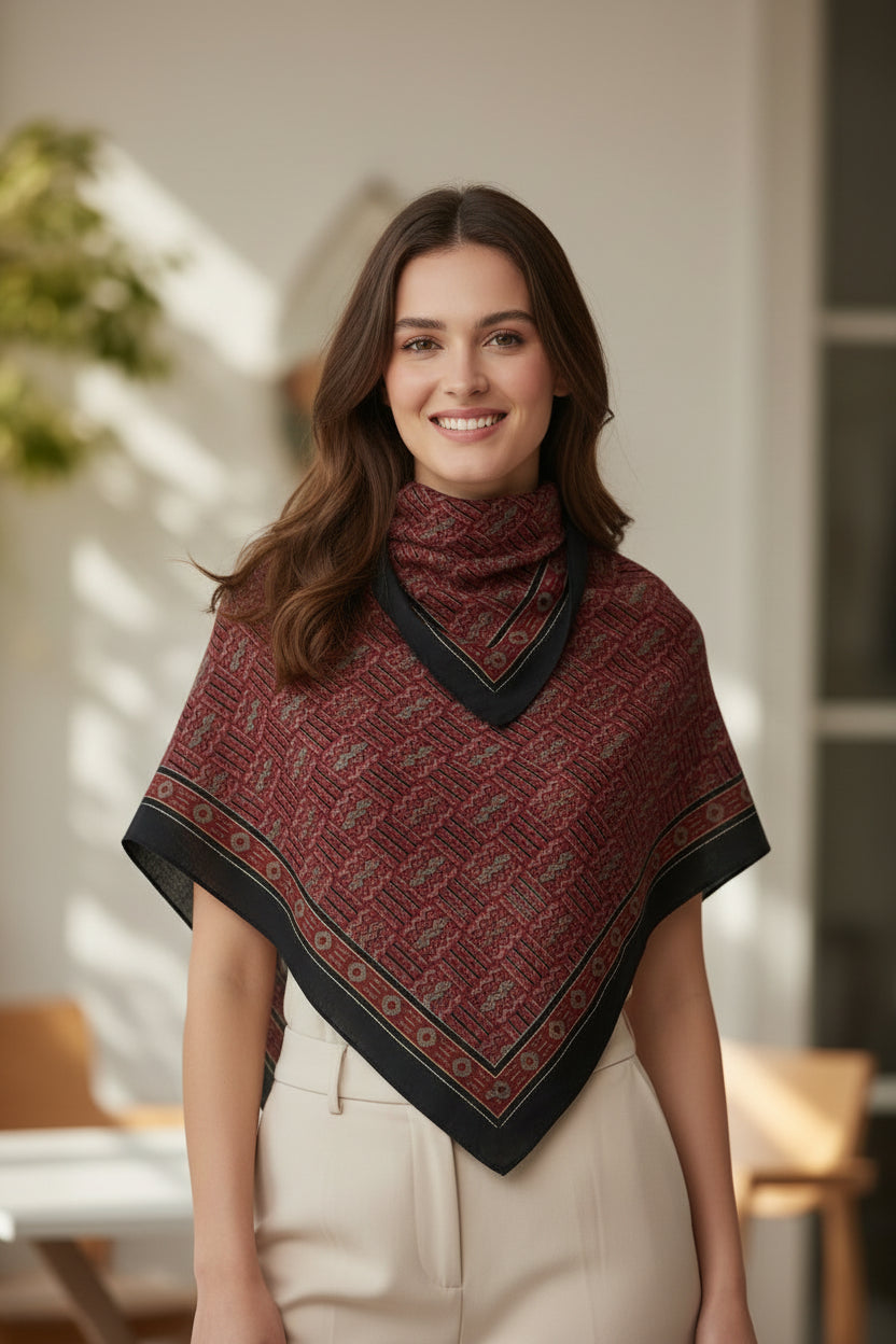 Ajrakh Hand Block Print Maroon Color Cotton Scarf | Traditional Geometric Print | 120×105 cm