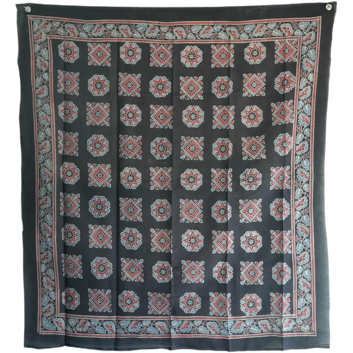 Ajrakh Hand Block Print Black Color Cotton Scarf | Traditional Geometric Print | 120×105 cm
