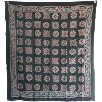Ajrakh Hand Block Print Black Color Cotton Scarf | Traditional Geometric Print | 120×105 cm