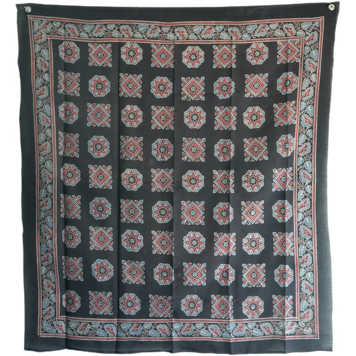 Ajrakh Hand Block Print Black Color Cotton Scarf | Traditional Geometric Print | 120×105 cm
