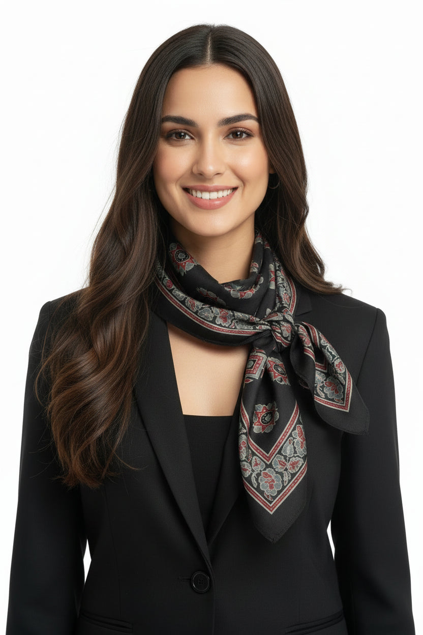Ajrakh Hand Block Print Black Color Cotton Scarf | Traditional Geometric Print | 120×105 cm