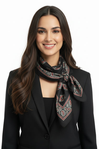 Ajrakh Hand Block Print Black Color Cotton Scarf | Traditional Geometric Print | 120×105 cm