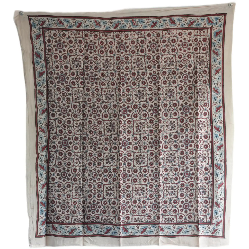 Ajrakh Hand Block Print Beige Color Cotton Scarf | Traditional Geometric Print | 120×105 cm