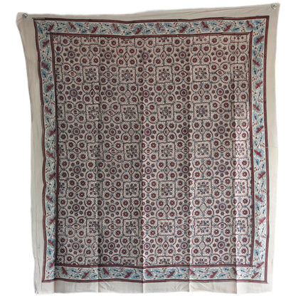 Ajrakh Hand Block Print Beige Color Cotton Scarf | Traditional Geometric Print | 120×105 cm