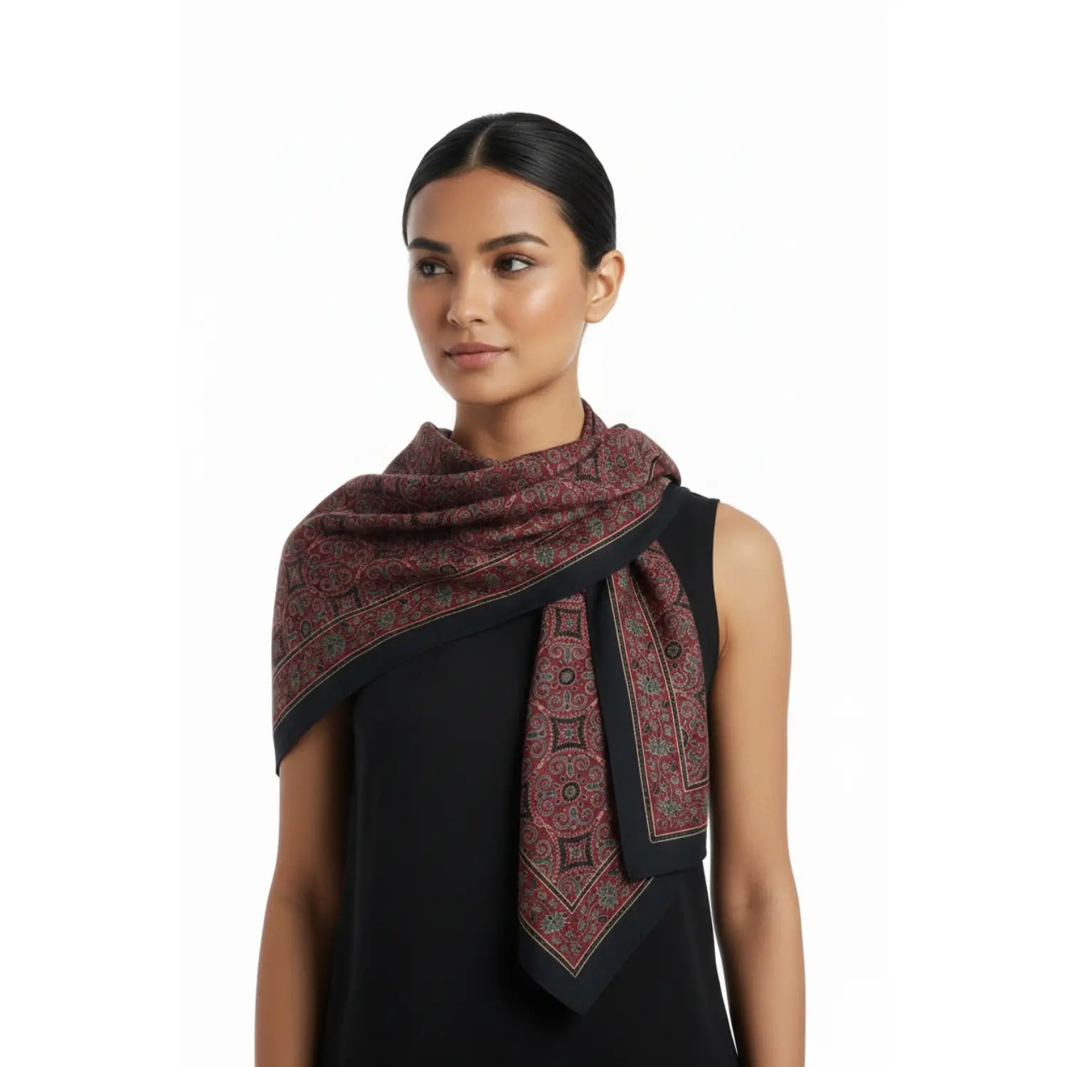 Ajrakh Hand Block Print Maroon Color Cotton Scarf | Traditional Geometric Print | 120×105 cm