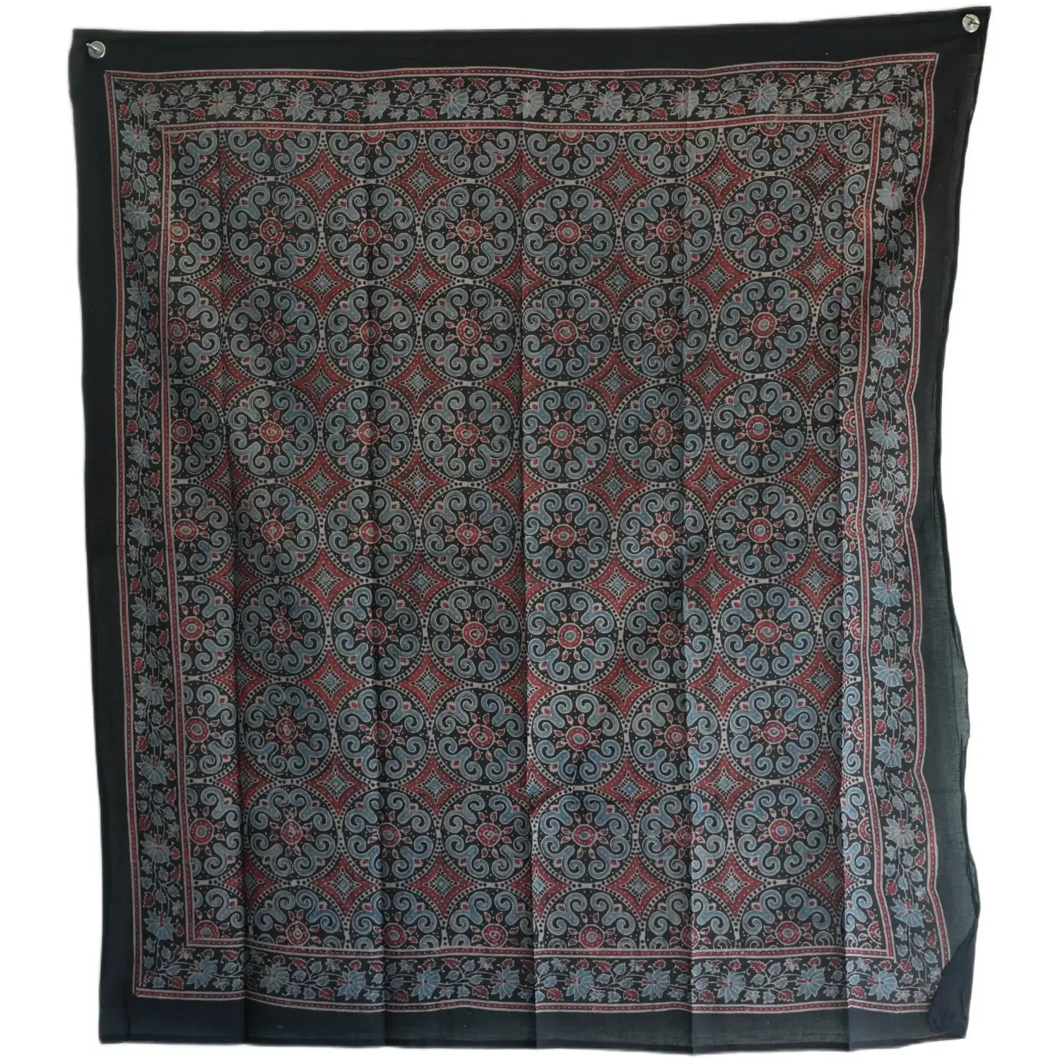 Ajrakh Hand Block Print Black Color Cotton Scarf | Traditional Geometric Print | 120×105 cm