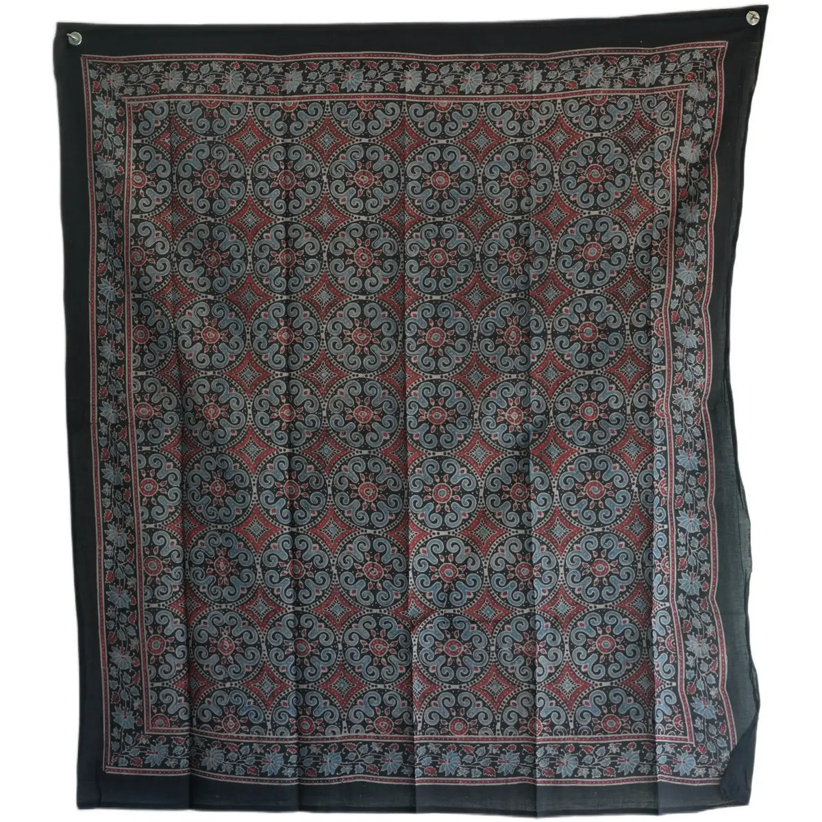 Ajrakh Hand Block Print Black Color Cotton Scarf | Traditional Geometric Print | 120×105 cm