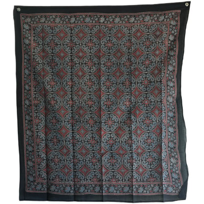 Ajrakh Hand Block Print Black Color Cotton Scarf | Traditional Geometric Print | 120×105 cm