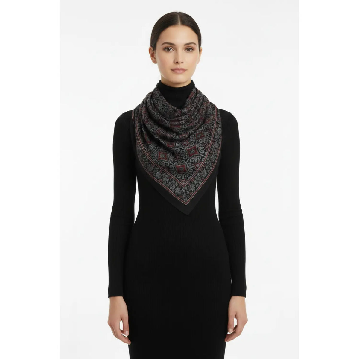 Ajrakh Hand Block Print Black Color Cotton Scarf | Traditional Geometric Print | 120×105 cm